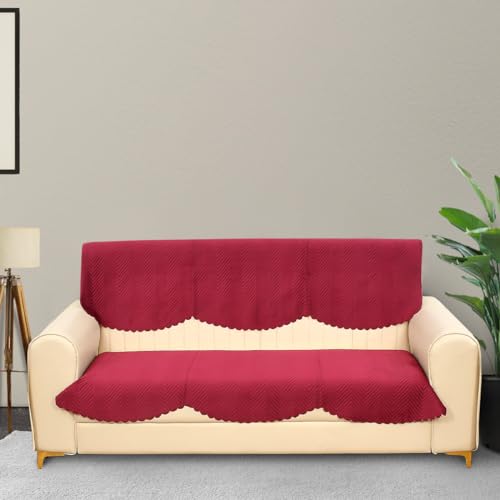 Yellow Weaves Velvet 3 Seater Quilted Sofa Cover, Seat & Back Cover, Color - Cardinal Red - Image 2