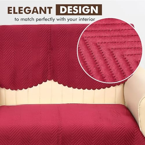 Yellow Weaves Velvet 3 Seater Quilted Sofa Cover, Seat & Back Cover, Color - Cardinal Red - Image 5