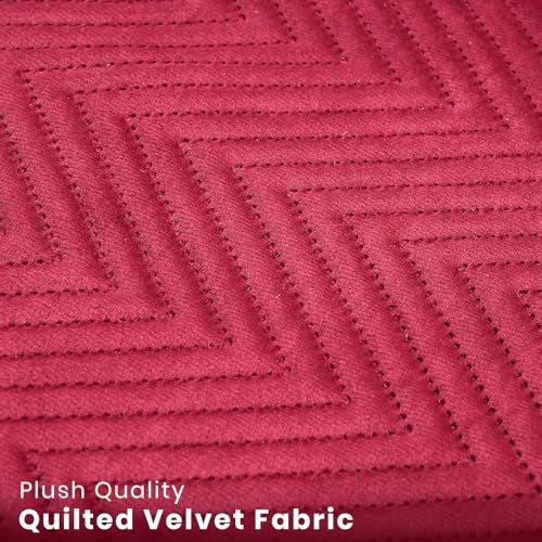 Yellow Weaves Velvet 3 Seater Quilted Sofa Cover, Seat & Back Cover, Color - Cardinal Red - Image 3