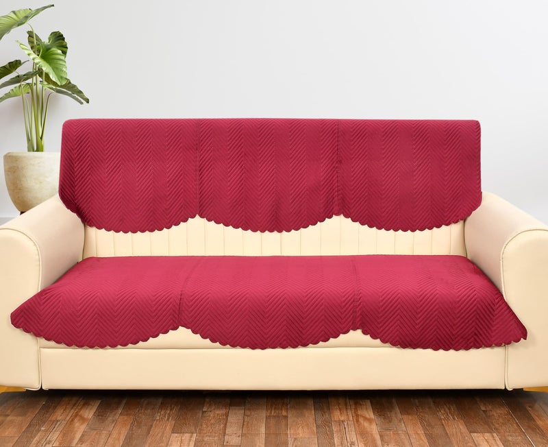 Yellow Weaves Velvet 3 Seater Quilted Sofa Cover, Seat & Back Cover, Color - Cardinal Red - Image 1