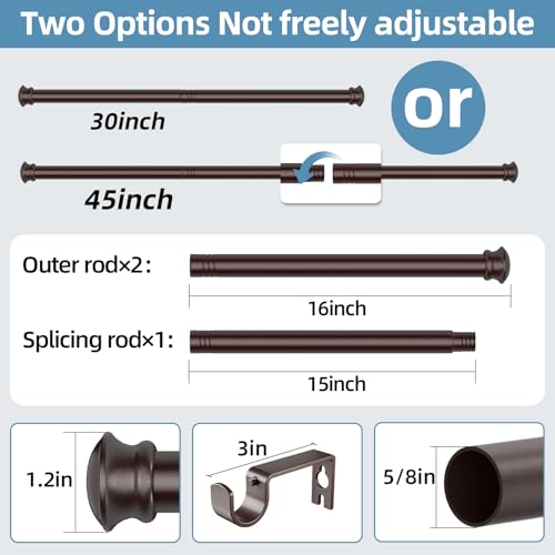 CorkLatta 2 pack Bronze Curtain Rods for Windows 30 to 45 Inches with Brackets, Decorative 5/8 Inch Diameter Single Window Curtain Rod Set for Room Divider, Bedroom, Living room, Kitchen, Bathroom - Image 2