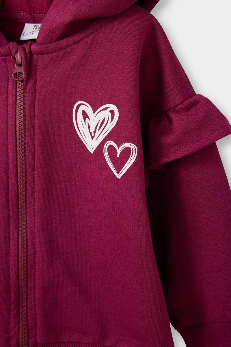 ديفاكتو Baby Girl Heart Patterned Hooded Cardigan