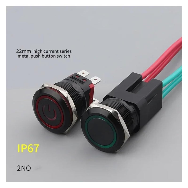 مفتاح طاقة عالي التيار ذاتي القفل 22 مم مقاوم للماء أسود إعادة ضبط 9-24 فولت - Image 5