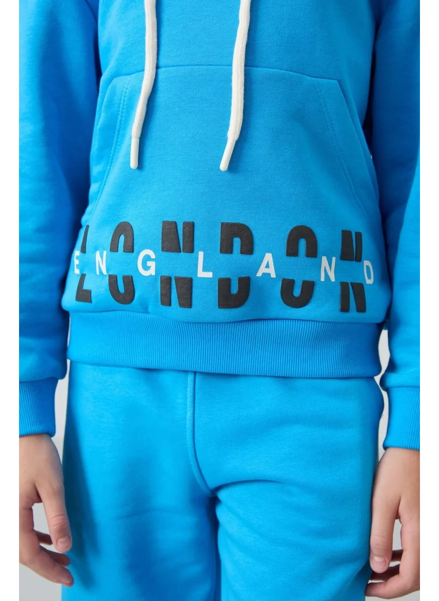 Tommy Life Blue Cotton Fluffy Soft Texture Oversize Printed Girl's Tracksuit - 75147