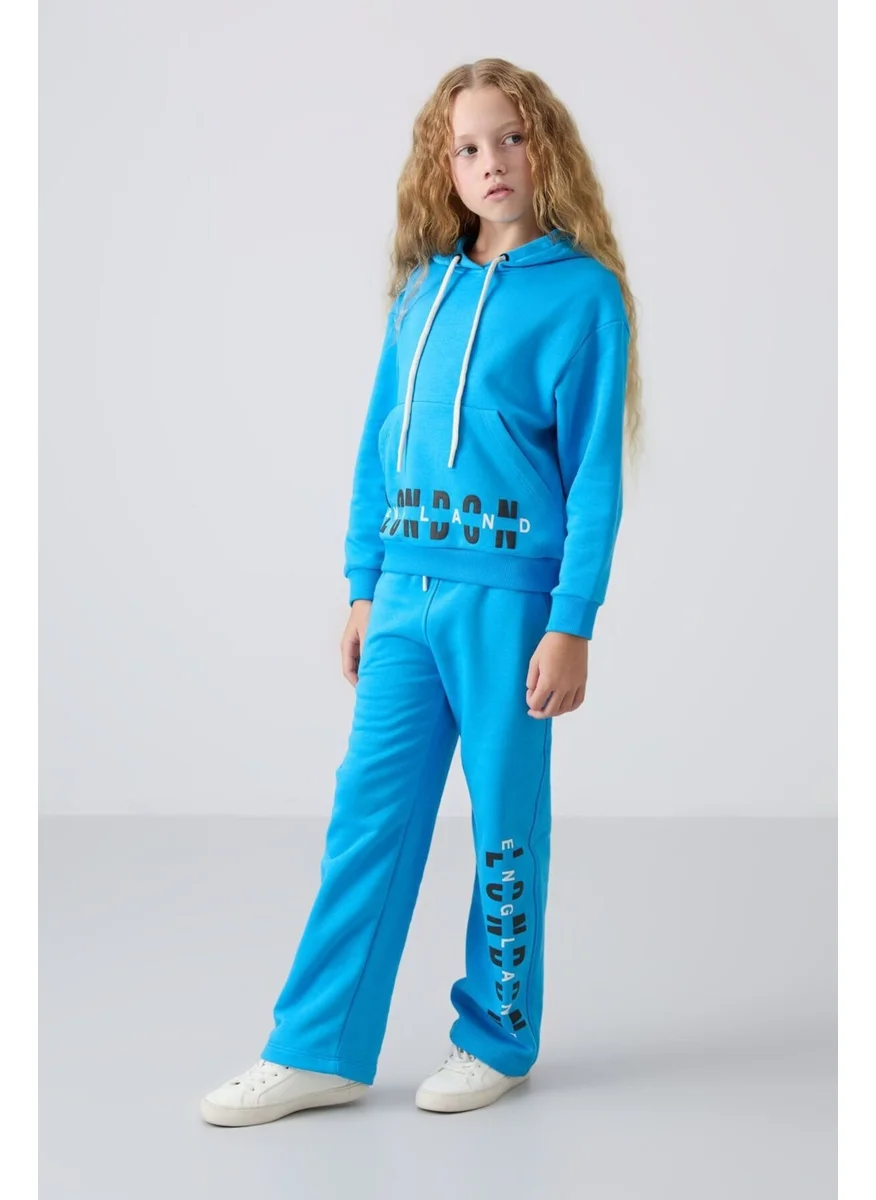 Tommy Life Blue Cotton Fluffy Soft Texture Oversize Printed Girl's Tracksuit - 75147