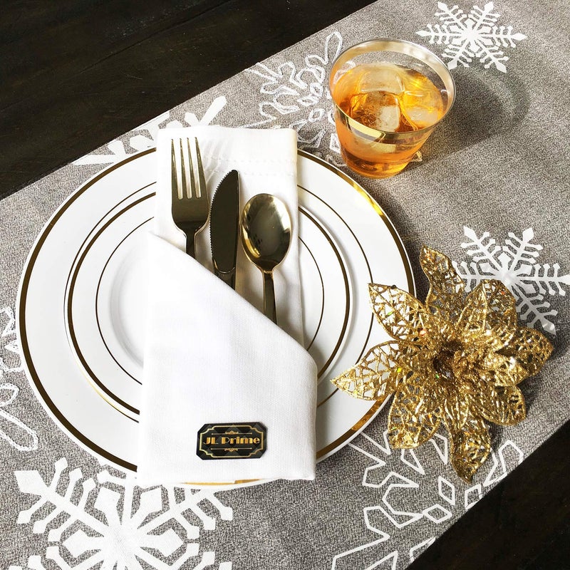 JL Prime 75 Piece Gold Plastic Silverware Set - Reusable & Recyclable - Gold Plastic Utensils for Weddings  Anniversaries  Showers  Parties - 25 Forks  25 Spoons  25 Knives - Elegant Cutlery by JL Prime - Image 4