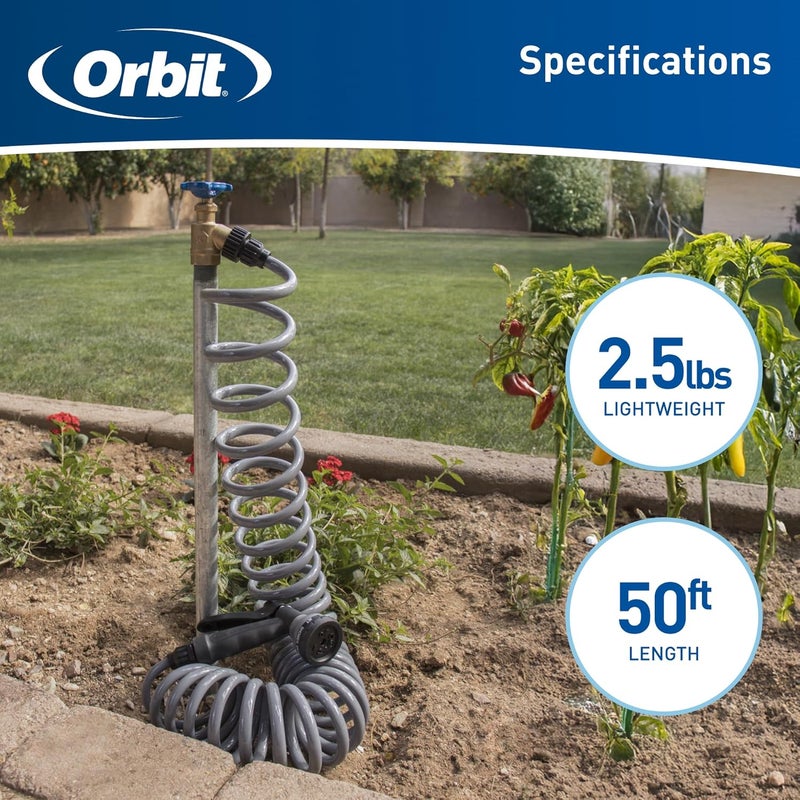 ORBIT 27560 Coil Garden Hose, 50 Feet, with 8-Pattern Hose Nozzle (Gray) - Image 4