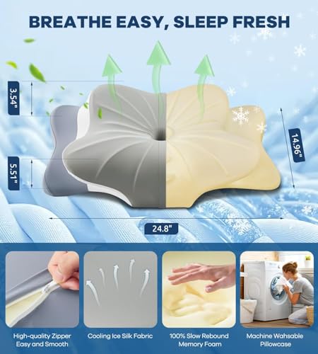 DONAMA Cervical Pillow for Neck and Shoulder Pain Relief Cooling Contour Memory Foam Pillow DualHeight Ergonomic Neck Support Pillow for Side Back Stomach Sleepers with Removable Pillowcase - Image 3