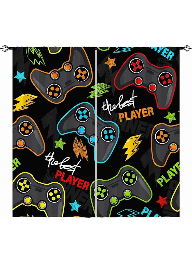 erorex Gaming Curtains Rod Pocket Boys Kids Gamer Gamepad Abstract Video Game Player Joystick Print Pattern Window Drapes For Man Teen Youth Nursery Baby Bedroom Playroom W42 X L63 Inch 2 Panels - Image 1