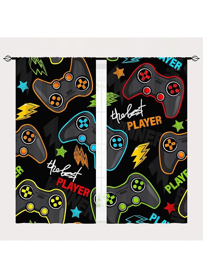erorex Gaming Curtains Rod Pocket Boys Kids Gamer Gamepad Abstract Video Game Player Joystick Print Pattern Window Drapes For Man Teen Youth Nursery Baby Bedroom Playroom W42 X L63 Inch 2 Panels - Image 2