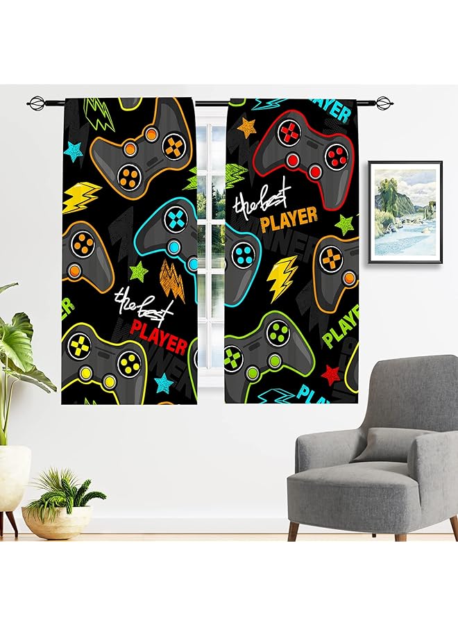 erorex Gaming Curtains Rod Pocket Boys Kids Gamer Gamepad Abstract Video Game Player Joystick Print Pattern Window Drapes For Man Teen Youth Nursery Baby Bedroom Playroom W42 X L63 Inch 2 Panels - Image 4