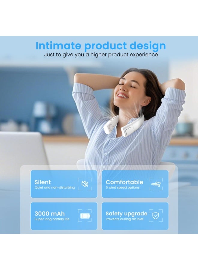 Halamine Neck Fan,Neck Air Conditioner, 5-speed Adjustable, Portable Neck Fan, Bladeless Neck Cooling Fan, USB Charging, For Sports, Travel, Outdoor and Indoor (White) - Image 4