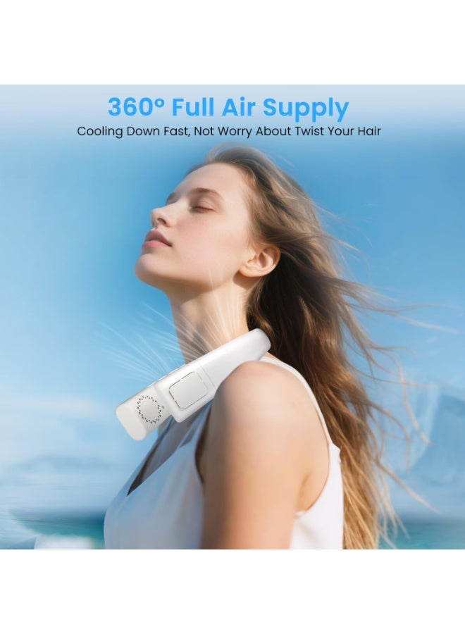 Halamine Neck Fan,Neck Air Conditioner, 5-speed Adjustable, Portable Neck Fan, Bladeless Neck Cooling Fan, USB Charging, For Sports, Travel, Outdoor and Indoor (White) - Image 5