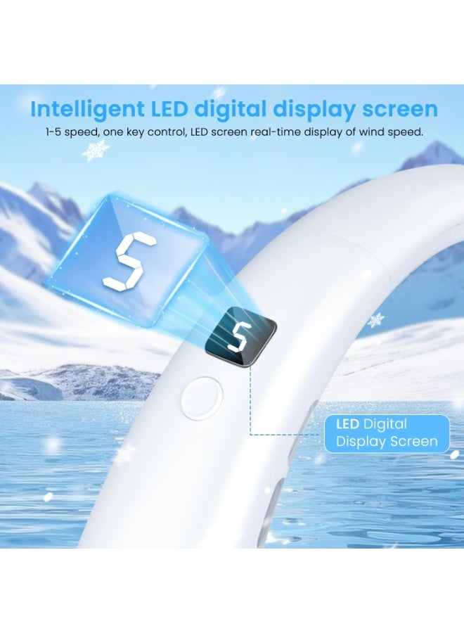 Halamine Neck Fan,Neck Air Conditioner, 5-speed Adjustable, Portable Neck Fan, Bladeless Neck Cooling Fan, USB Charging, For Sports, Travel, Outdoor and Indoor (White) - Image 2