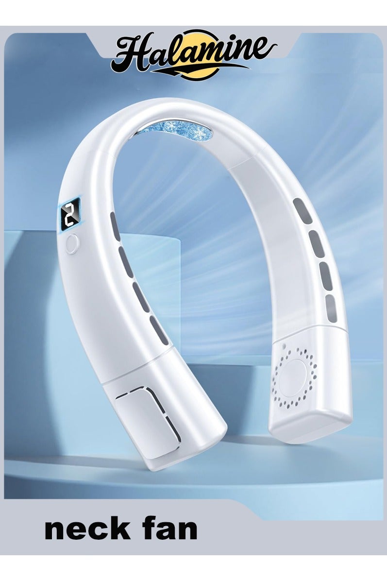 Halamine Neck Fan,Neck Air Conditioner, 5-speed Adjustable, Portable Neck Fan, Bladeless Neck Cooling Fan, USB Charging, For Sports, Travel, Outdoor and Indoor (White) - Image 1