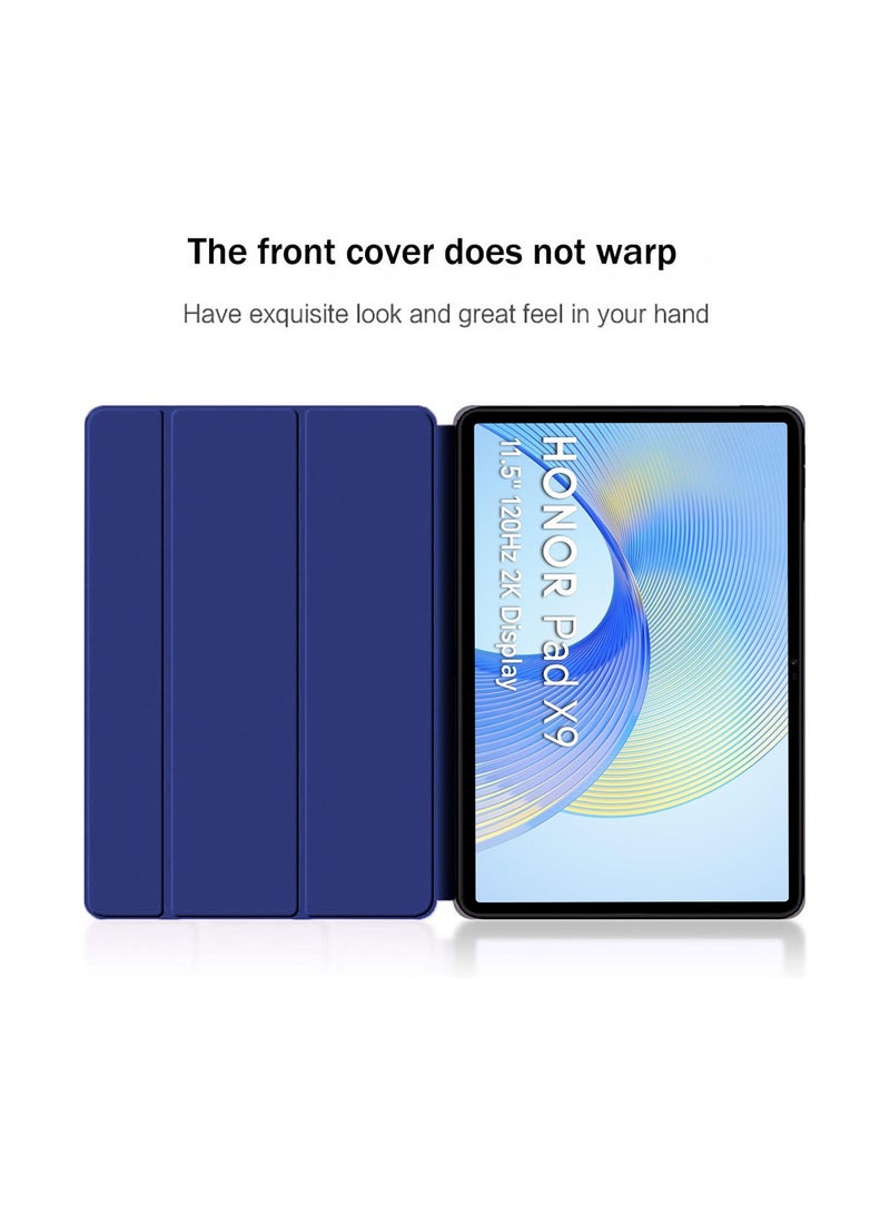 Smart Flip Auto Awake/Auto Sleep Leather Texture Case Cover For Honor Pad X9 4G 2023 11.5 Inch Navy Blue