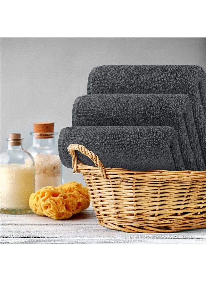 12 Pack Premium Wash Cloths Set (12 x 12 Inches) 100% Cotton Ring Spun, Highly Absorbent and Soft Feel Washcloths for Bathroom, Spa, Gym, and Face Towel (Grey)