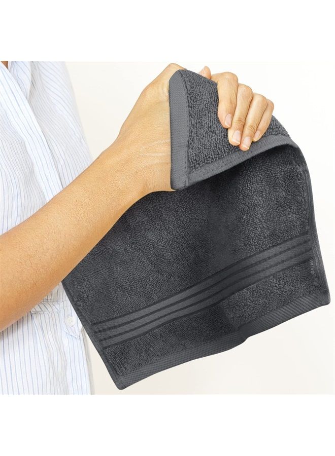 12 Pack Premium Wash Cloths Set (12 x 12 Inches) 100% Cotton Ring Spun, Highly Absorbent and Soft Feel Washcloths for Bathroom, Spa, Gym, and Face Towel (Grey)