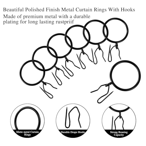 Zocang Curtain Drapery Hanging 1.25inch-Internal Diameter - Curtain Rings with Hooks Eyelet for Window Door Curtain Black Zocang - Image 4