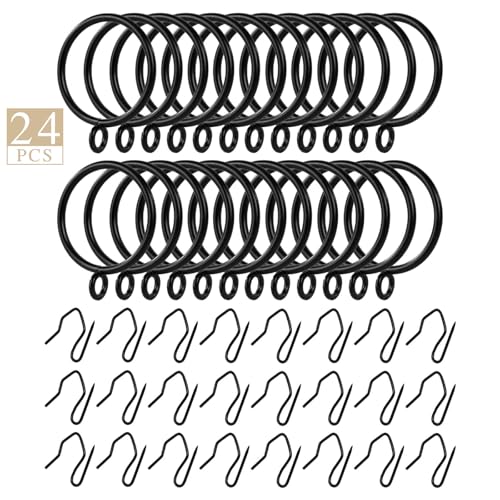 Zocang Curtain Drapery Hanging 1.25inch-Internal Diameter - Curtain Rings with Hooks Eyelet for Window Door Curtain Black Zocang - Image 3