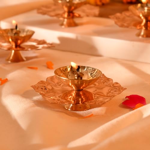 CraftVatika Return Gifts for Pooja, Pure Brass Diya Set of 4, Diwali Décor Items, Diwali Decoration Items, Brass Deepak Oil Wick Holder Deepawali Gifts for Family Friends Corporate Employees (4 Pcs) - Image 3