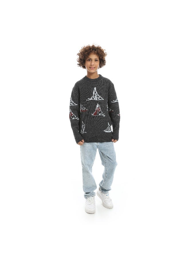 سيزار بلوفر صوف أولادي مزود بنقش مركب شراعي - Image 4