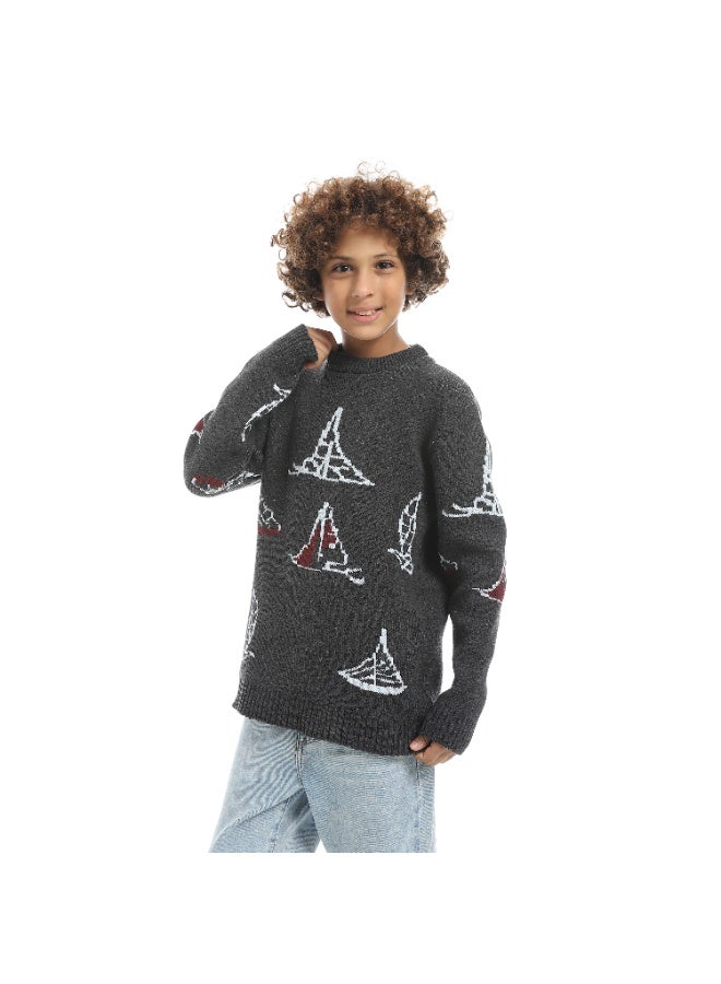 سيزار بلوفر صوف أولادي مزود بنقش مركب شراعي - Image 2