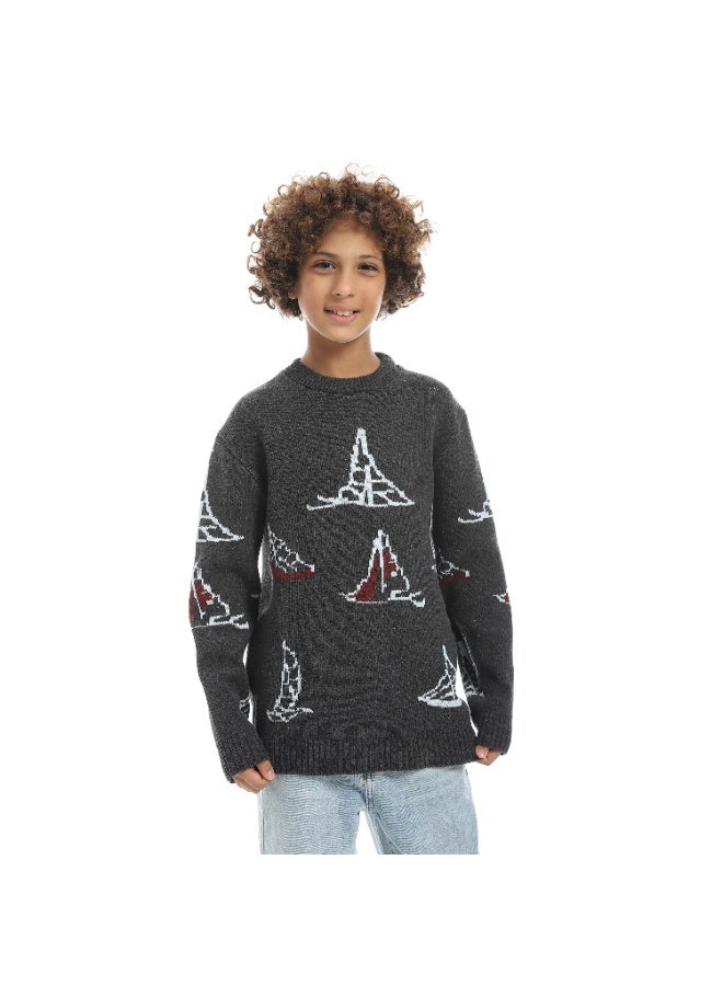 سيزار بلوفر صوف أولادي مزود بنقش مركب شراعي - Image 1