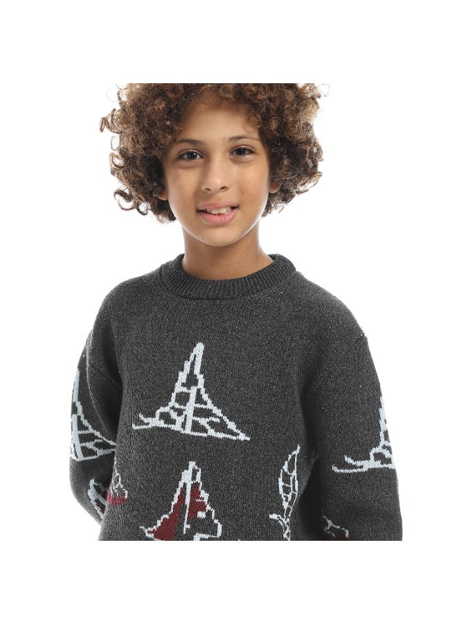 سيزار بلوفر صوف أولادي مزود بنقش مركب شراعي - Image 5