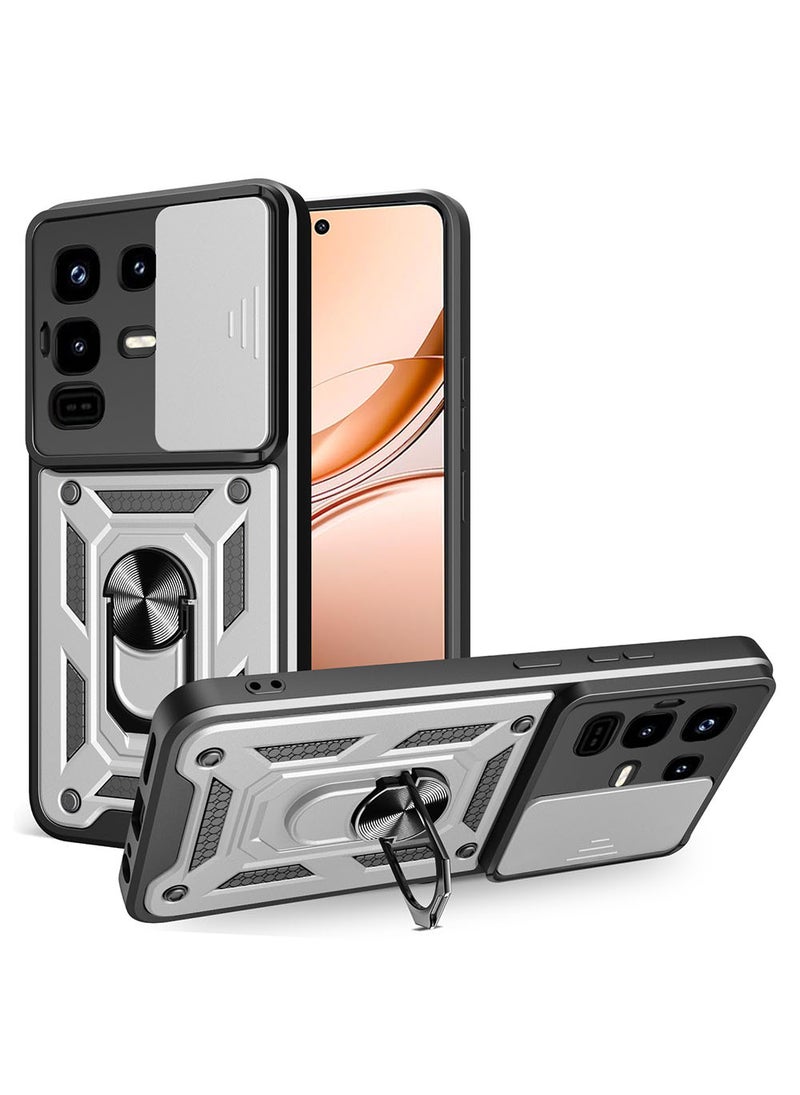 Case for Infinix Note 50X 5G with Sliding Camera Cover, Kickstand, PC+TPU Dual-Layer Back Cover,Silver - Image 1