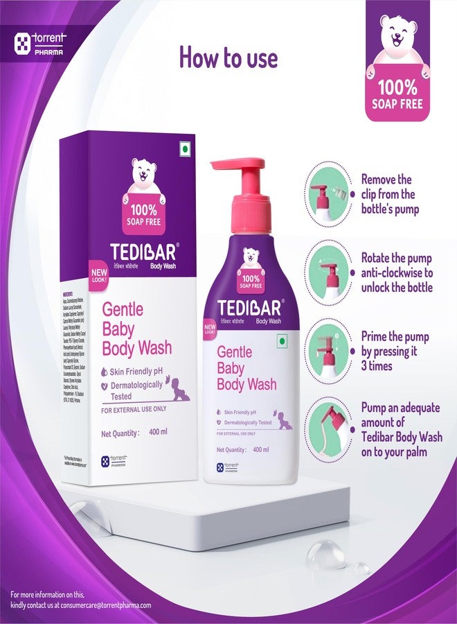 Tedibar Rich Moisturising Baby Body Wash with Skin Friendly PH | 100% Soap & Alkali Free | Prevents Dryness & Rahses,400 ml x Pack of 2 - Image 5