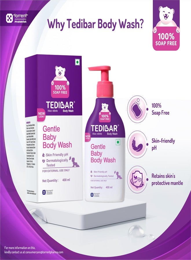 Tedibar Rich Moisturising Baby Body Wash with Skin Friendly PH | 100% Soap & Alkali Free | Prevents Dryness & Rahses,400 ml x Pack of 2 - Image 4
