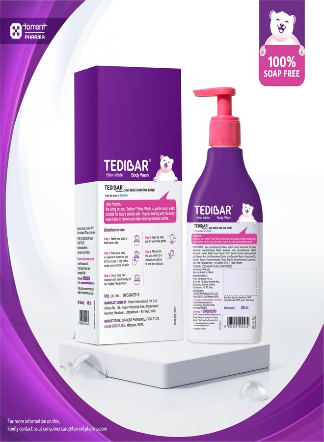 Tedibar Rich Moisturising Baby Body Wash with Skin Friendly PH | 100% Soap & Alkali Free | Prevents Dryness & Rahses,400 ml x Pack of 2 - Image 3