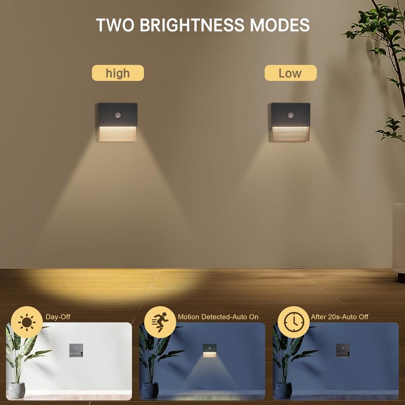 Luckam Rechargeable Mini Motion Sensor Night Light, Indoor Warm White LED Magnetic Stick-On Closet Light, Adjustable Brightness for Wall, Stairs, Cabinet, Hallway (1 Pack) - Image 4