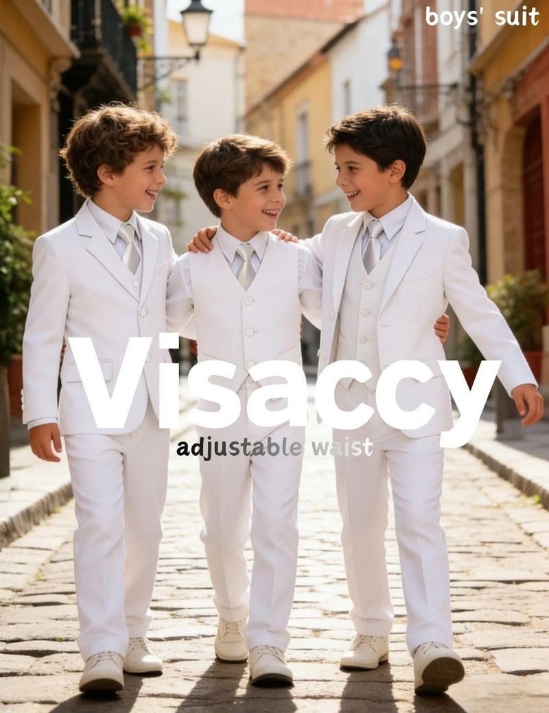 Visaccy White Suit for Boys Graduation Suits for Kids Outfit Communion Dresses Size 10 - Image 4
