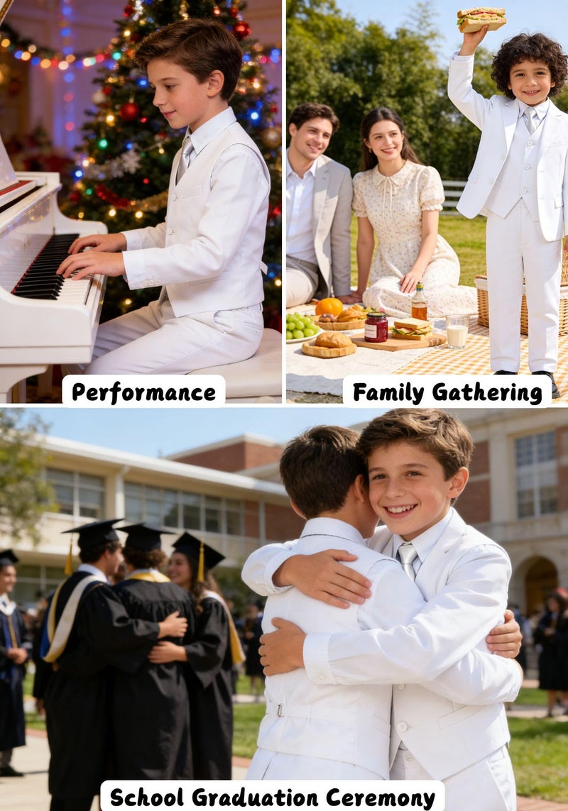 Visaccy White Suit for Boys Graduation Suits for Kids Outfit Communion Dresses Size 10 - Image 5