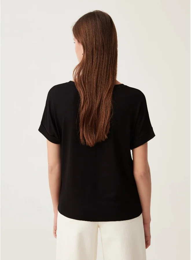 Ovs Ovs Stretch Viscose  T-Shirt With Round Neck