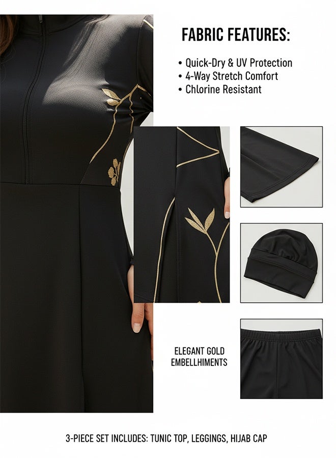 GONEO Women Modest Muslim Swimsuits Full Body Islamic Arabic Burkini 2 Pieces Swimming Dress Suit Rash Guard Swimwear - Image 3
