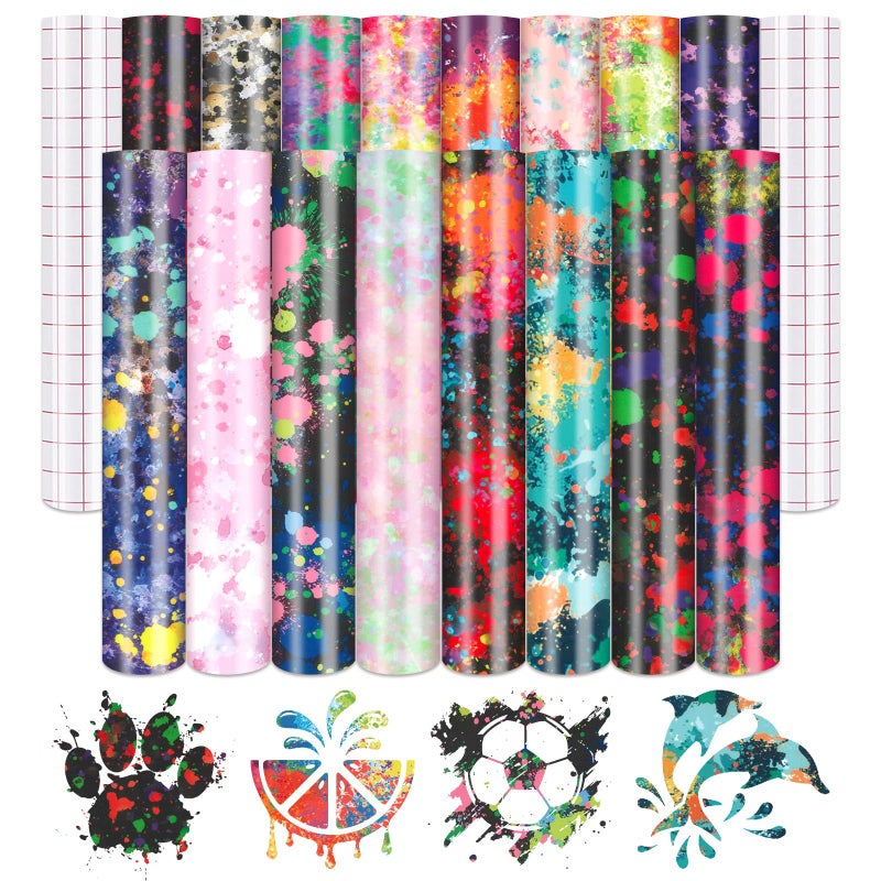 Tintnut Permanent Vinyl - 16 Sheets 12"x10", Splash Patterned Permanent Adhesive Vinyl for Cutting Machine,Home Decor Self Sticker - Image 1