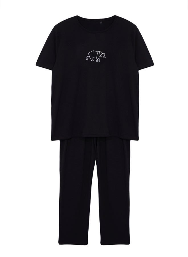 Trendyol Man Black Regular Fit Embroidered Knitted Pajama Set - Image 4