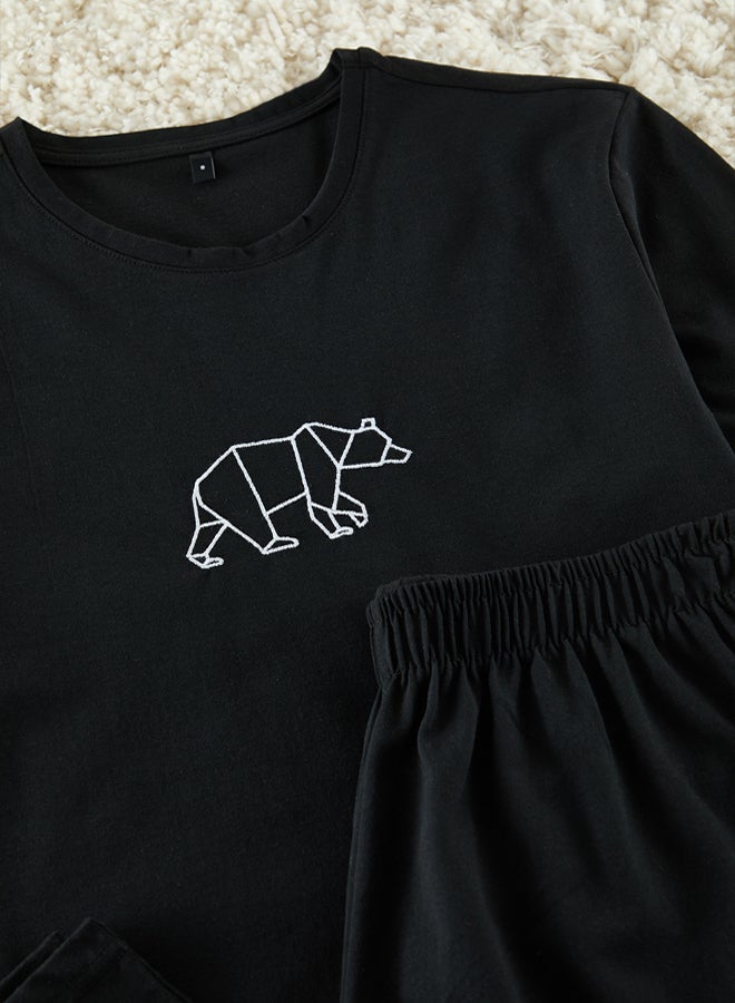 Trendyol Man Black Regular Fit Embroidered Knitted Pajama Set - Image 3