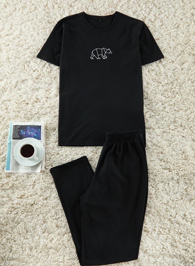 Trendyol Man Black Regular Fit Embroidered Knitted Pajama Set - Image 2