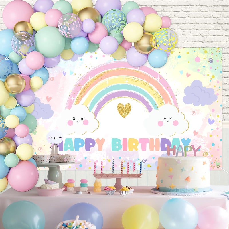 Avezano Rainbow Birthday Backdrop for Girls Pastel Rainbow Happy Birthday Party Decorations Banner Colorful Sprinkled Dots Girl's Happy Bday Backdrop (6x3.6ft) - Image 4