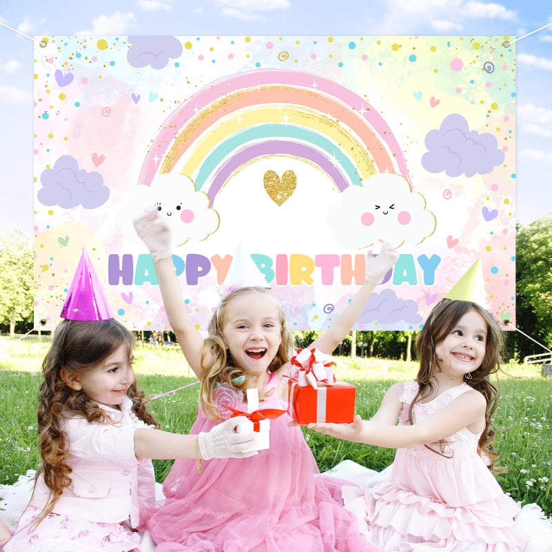 Avezano Rainbow Birthday Backdrop for Girls Pastel Rainbow Happy Birthday Party Decorations Banner Colorful Sprinkled Dots Girl's Happy Bday Backdrop (6x3.6ft) - Image 5