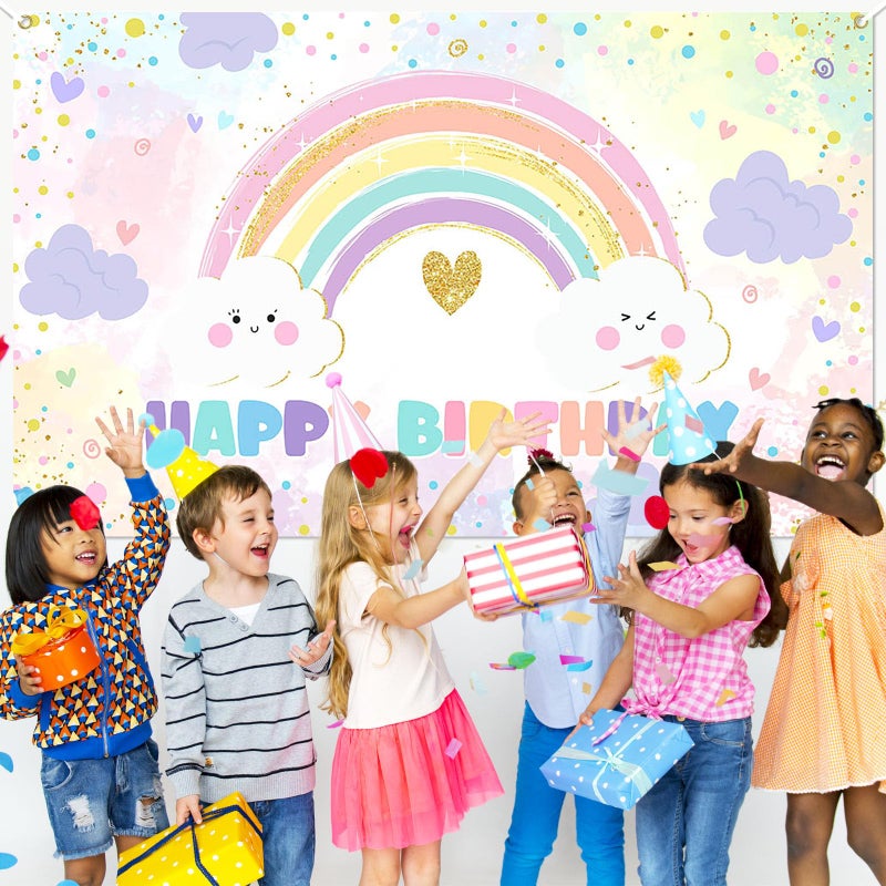 Avezano Rainbow Birthday Backdrop for Girls Pastel Rainbow Happy Birthday Party Decorations Banner Colorful Sprinkled Dots Girl's Happy Bday Backdrop (6x3.6ft) - Image 3