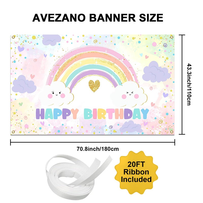 Avezano Rainbow Birthday Backdrop for Girls Pastel Rainbow Happy Birthday Party Decorations Banner Colorful Sprinkled Dots Girl's Happy Bday Backdrop (6x3.6ft) - Image 2