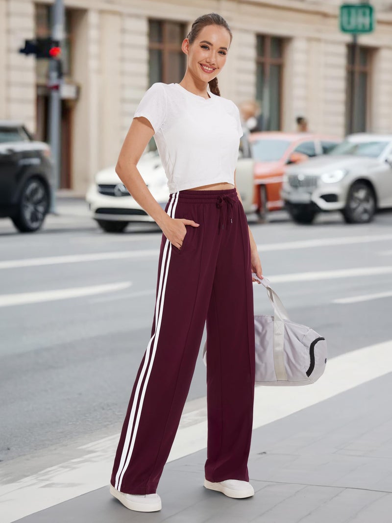 Tapata Women's 30" Inseam Regular Track Pants Loose Straight Leg Jogging Sweatpants Warm-Up Sports Athletic Running, Burgundy, XL - Image 3