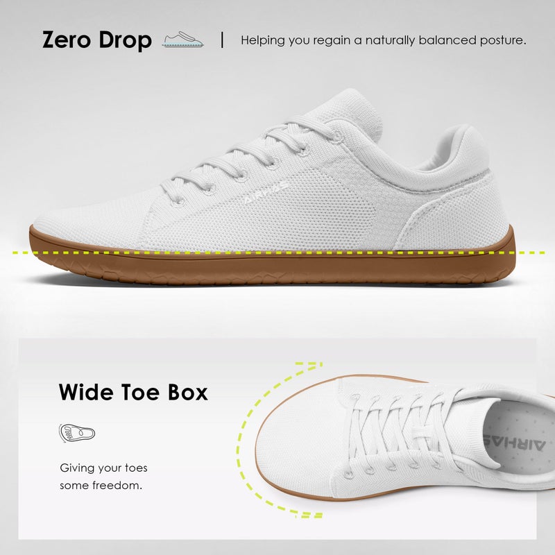 AIRHAS Womens Minimalist Barefoot Shoes Zero Drop Wide Toe Box Shoes Lightweight Casual Fashion Sneakers for Women(White/Gum,8.5) - Image 3