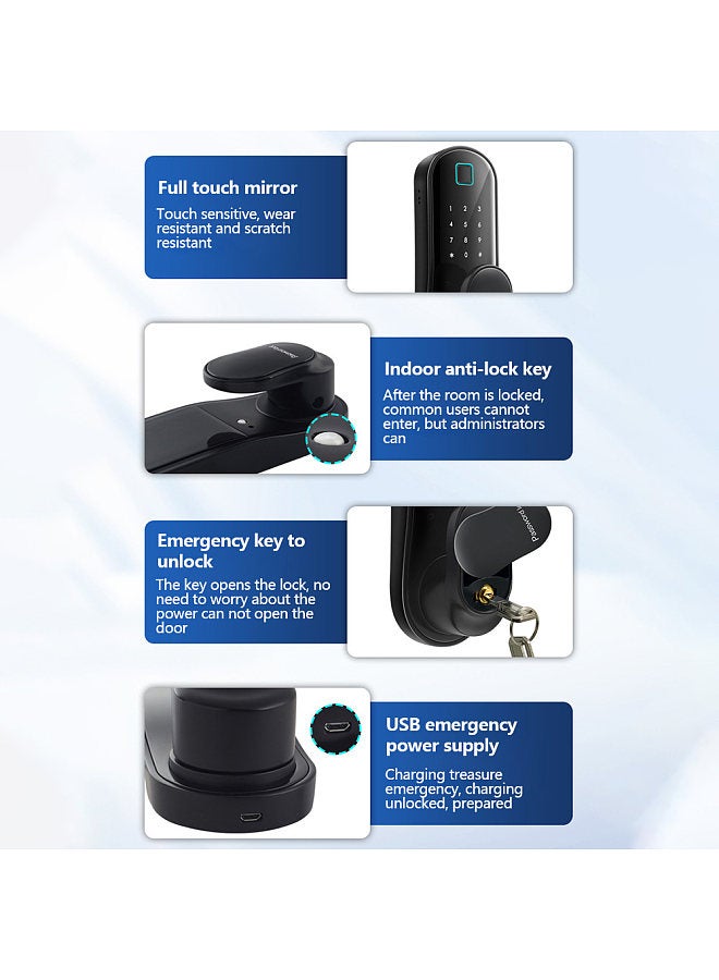 Generic Smart Door Lock Keyless Entry Door Lock Handle with 2 Cards and 2 Keys Biometric Door Lock App Remote Operation WiFi Smart Lock  - Image 2