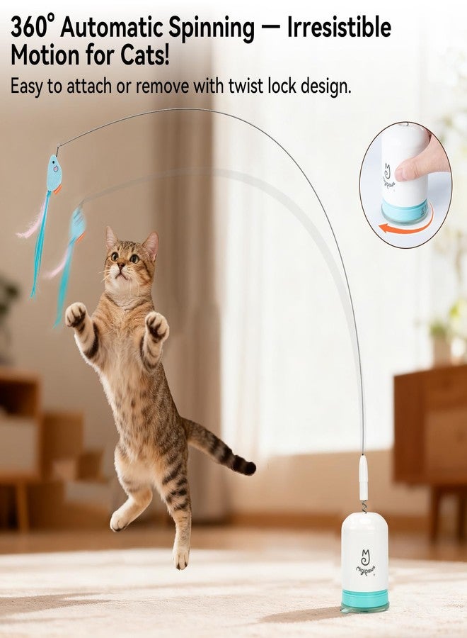 Migipaws Interactive Automatic Cat Teaser Wand Toy with Strong Suction Cup, 70cm Flexible Wire & DIY Bending Design, Rechargeable Cat Exercise Toy with Auto Timer for Indoor Cats (White) - Image 2
